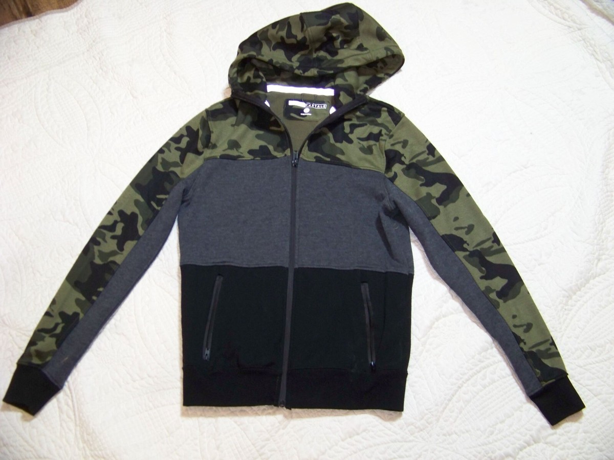 Aeropostale Zip Front Hoodie XS Camo Gray Black