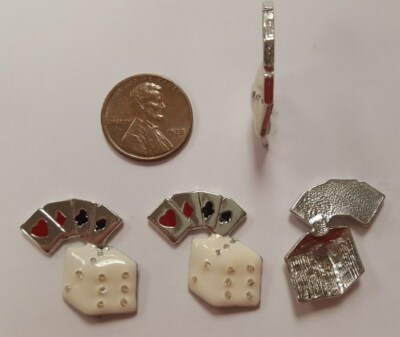 Playing Cards Rhinestone 1 CARDS & RHINESTONE DICE CASINO POKER GAMBLING 24mm FLOATING CHARM ...