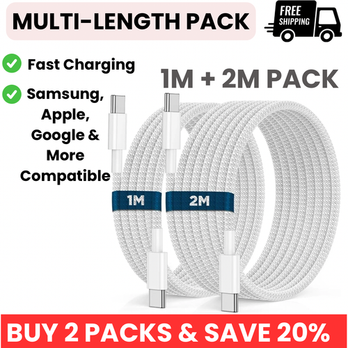 USB-C to USB-C Charging Cable 1M & 2M | 60W PD Braided Fast Charger MacBook iPad - 第 1/25 張圖片