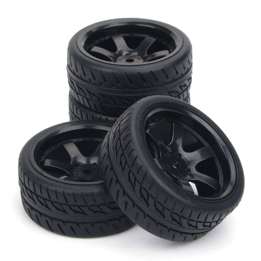 KEEDA Lot De 4 Pneus Et Jantes RC 1:10 Pour Voiture Touring/course/drift – Caoutchouc + Plastique, Hexagone 12 Mm, Noir