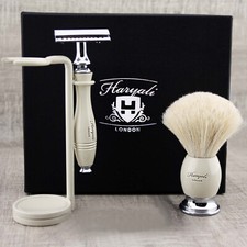 Shaving Kit Double Edge Safety Razor Soft Bristles Lathering Brush Stand Holder