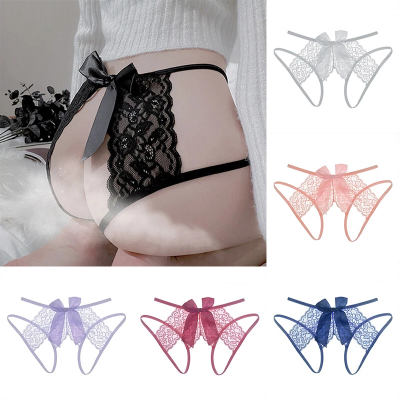 Women Open Crotch Lingerie Lace Panties Plus size G-Strings Bow Underpants  Panty