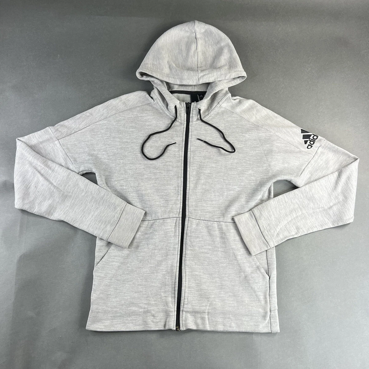 Adidas Original Jacket Small Gray Men 3 Stripes Full Zip Hoodie