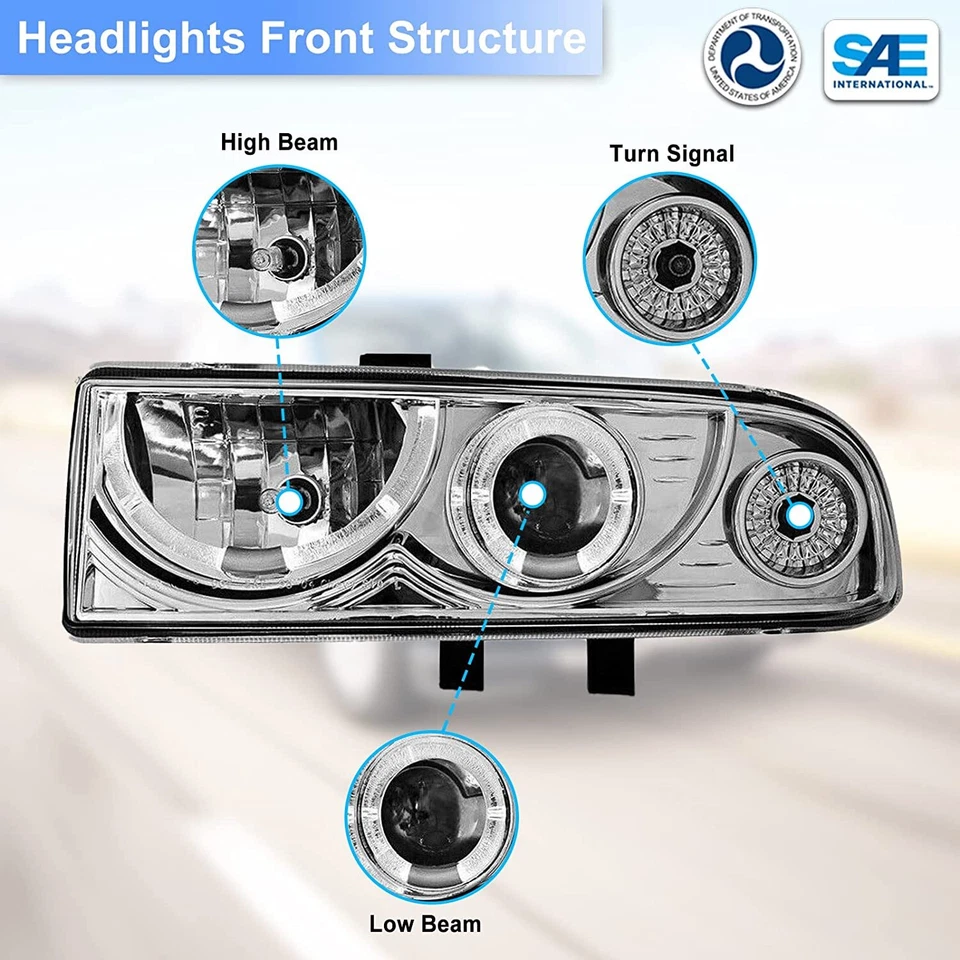 Faros proyectores halo negros lentes transparentes cromados para Chevy S10 Blazer 1998-2004 Foto 3 de 4