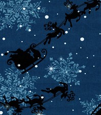 SANTA REINDEER ON MIDNIGHT BLUE BACKGROUND CHRISTMAS VALANCE