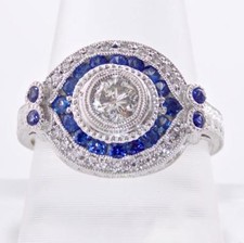 Bague De Fiançailles Cocktail En Saphir Et Diamant En Or Blanc 14K 1.46CTW