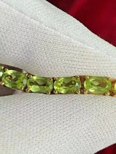 Lab Created Peridot 9Ct Oval Cut Women's Tennis Bracelet 14K Yellow Gold Plated - Picture 3 of 4
