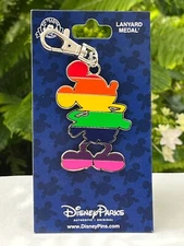 Disney Parks Rainbow Pride Pin Trading Lanyard Medal Mickey Mouse Silhouette NEW