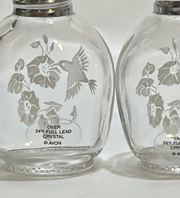 Hummingbird Etched Salt & Pepper Shakers 24% Lead Crystal 2.5  Tall