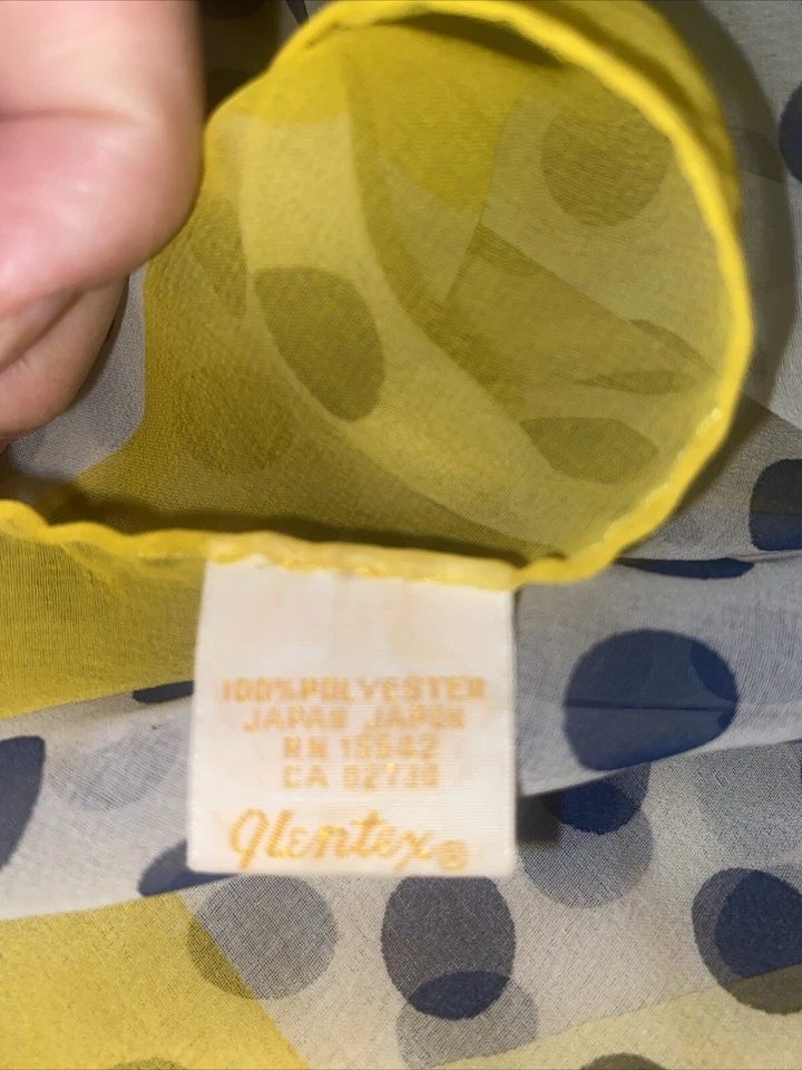 "Bufanda vintage Glentex amarilla a lunares 100 % poliéster Japón 26"" cuadrada" Foto 3 de 4