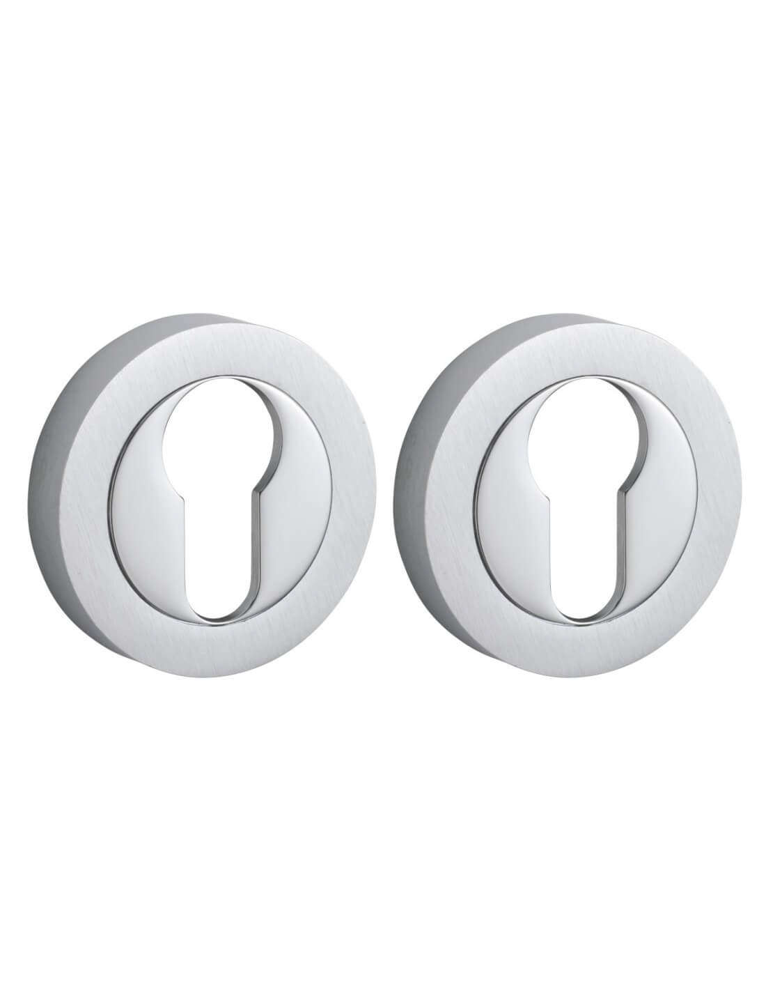 Coppia borchie,rosetta tonda Arion Ø 50mm foro per cilindro europeo,cromo satina