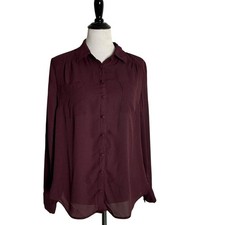 Torrid Madison Georgette Button Up Long Sleeve Top Size M Burgundy Blouse