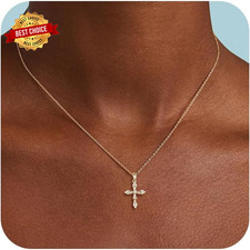 14K Gold/Silver Plated Dainty Cross Necklace - Small Pendant Choker Jewelry