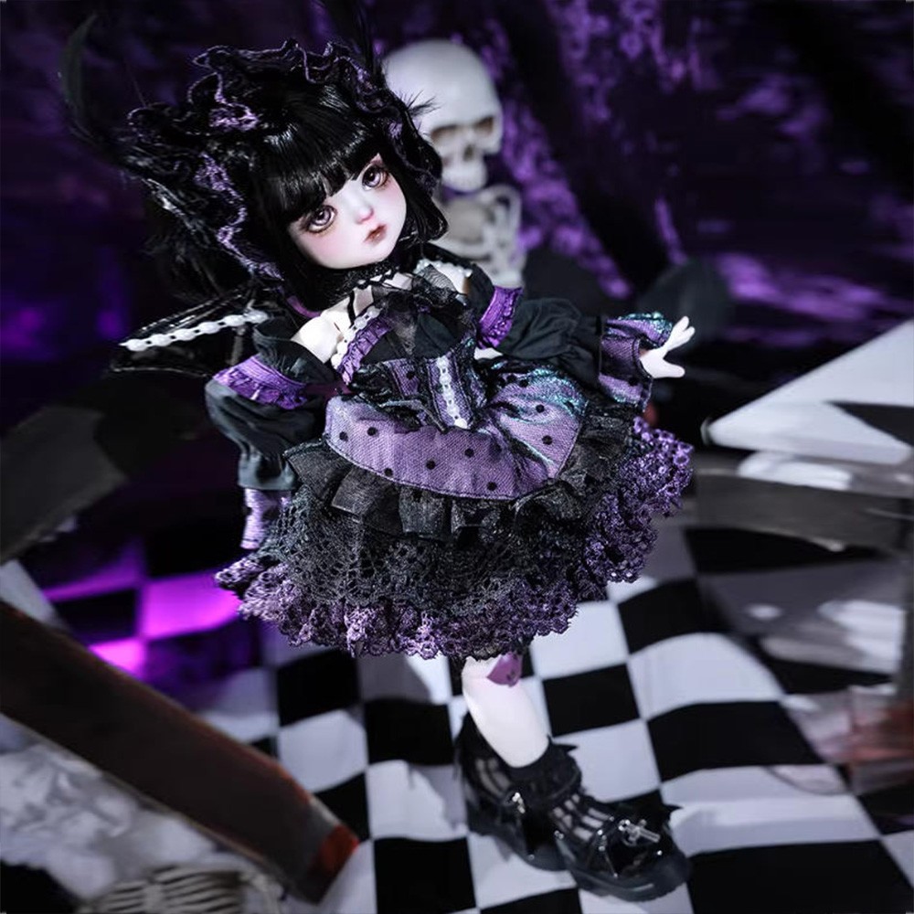 Juego completo de maquillaje facial para muñeca 1/6 BJD Edith negro púrpura misterio niña demonio juguete regalo