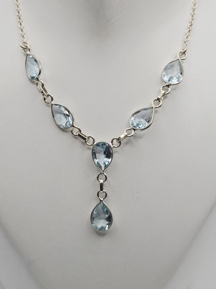 Collar Lariat vintage de plata de ley de 12 quilates con topacio azul de 18" Foto 3 de 4