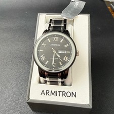 Armitron 20/4935TB Men's Black/Silver Tone Day/Date Bracelet Watch New Battery