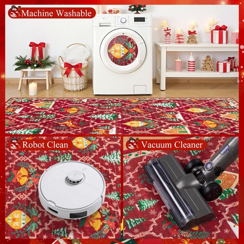 HEBE Christmas Area Rug 5'x7', Non Slip Farmhouse Red Rugs for Living Room, W... - Picture 5 of 8