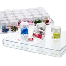 30 Clear Plastic Bead Storage Pot Jars Containers w/ Box for Craft Supplies