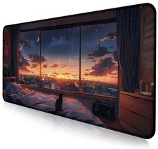 Anime Cat Fantasy Window Mouse Pad, Summer Mouse Pad Large Healing Night Scen...