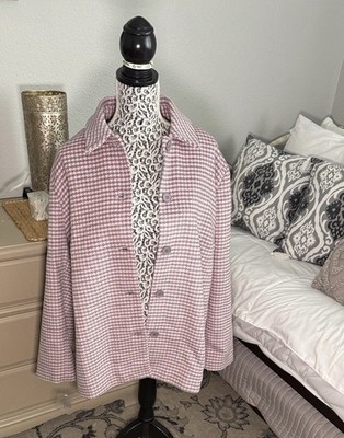 Bedford Fair Womens Plus Pink & Gray Houndstooth Pea Coat Winter Jacket Sz: 2X