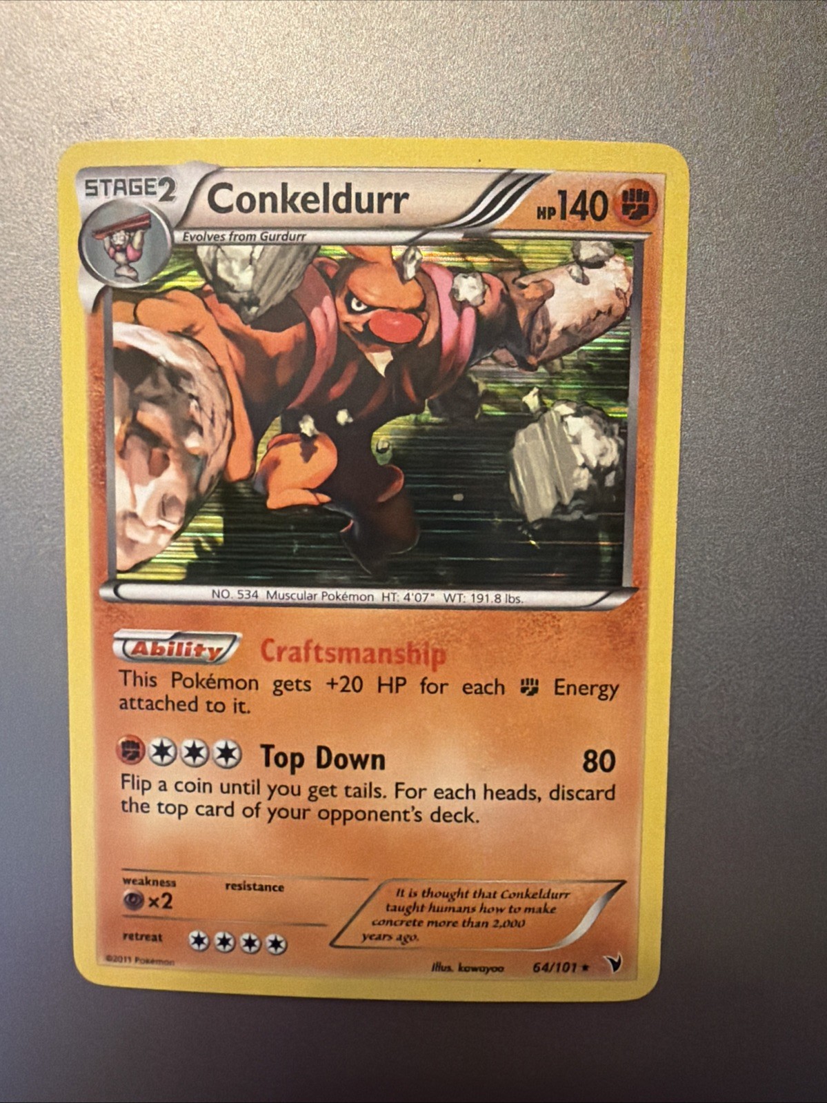 Conkeldurr - Noble Victories - 64/101 - Rare Holo - Pokemon - Vintage 2011 - NM