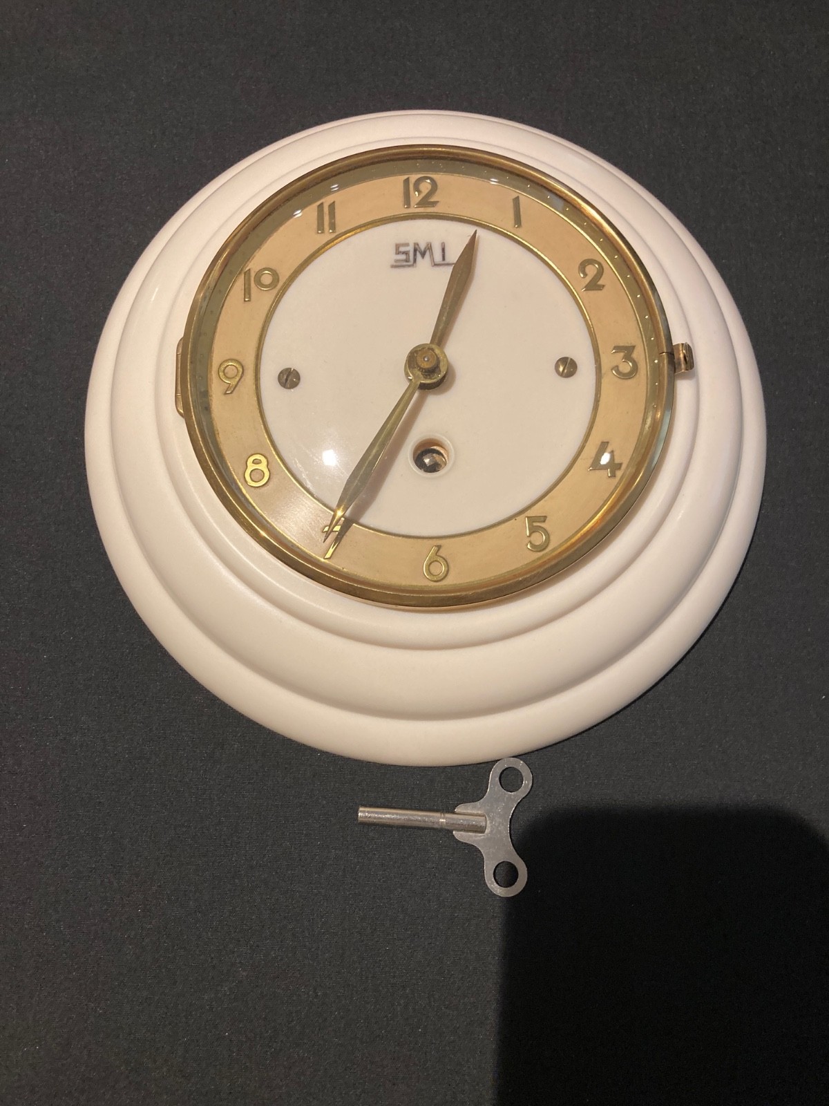 SML 1950s French Wall Clock. 8.25" (21 cm). Winds & works. VG Vint. Cond.