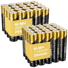 20-Pack AA 2800mAh  20-Pack AAA 1100mAh Rechargeable Batteries Combo 1.2V NI-MH