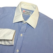 Turnbull  Asser Mens 16-41 Blue Stripe Contrast Collar French Cuff Dress Shirt