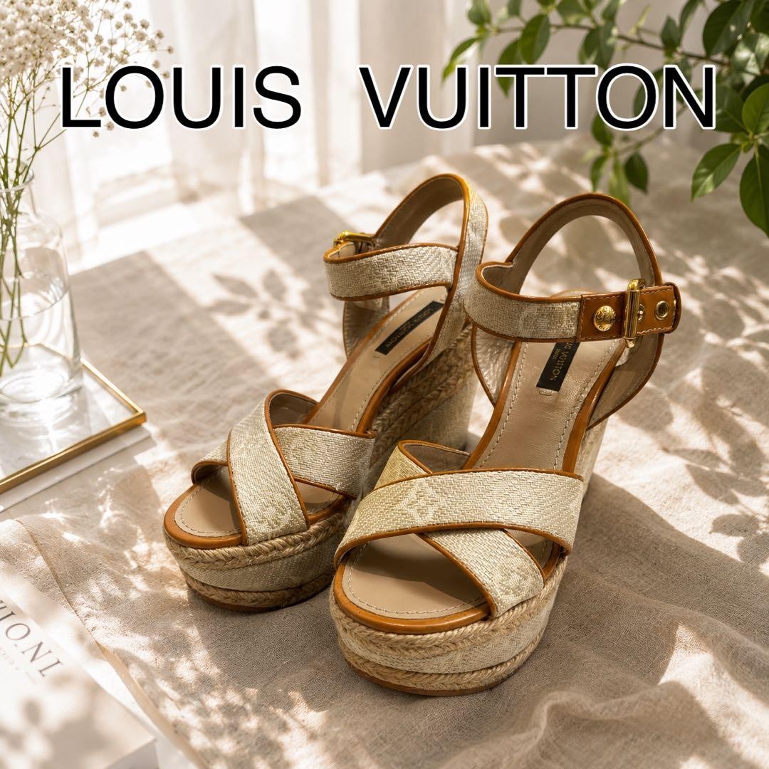Louis Vuitton Sandals Shoes Monogram EU 36 US 6 Beige Authentic
