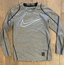 Nike Pro Fitted Dri-fit Long Sleeve Shirt Youth Small Grey Football Baseball