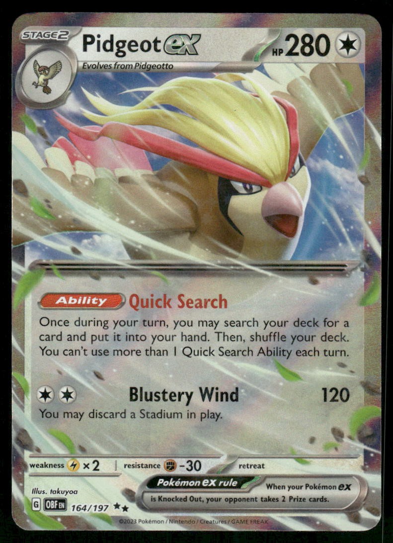 2023 Pidgeot ex 164/197 Double Rare Holo NM SV03: Obsidian Flames Pokémon