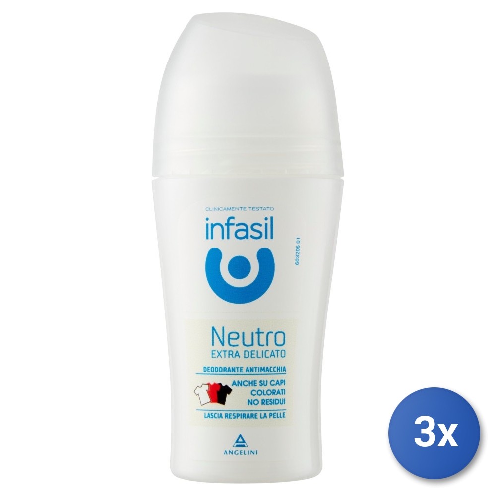 3X Infasil Deodorant Roll-On 50 Ml. Extra Delicate