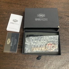 HMN Watch Mens Gold Tone Stainless Steel Automotive Dial Box Warranty Tool Inclu