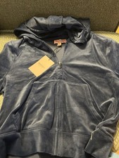 JUICY COUTURE BLUE VELVET ZIP UP TRACK JACKET SIZE L -NEW WITH TAGS