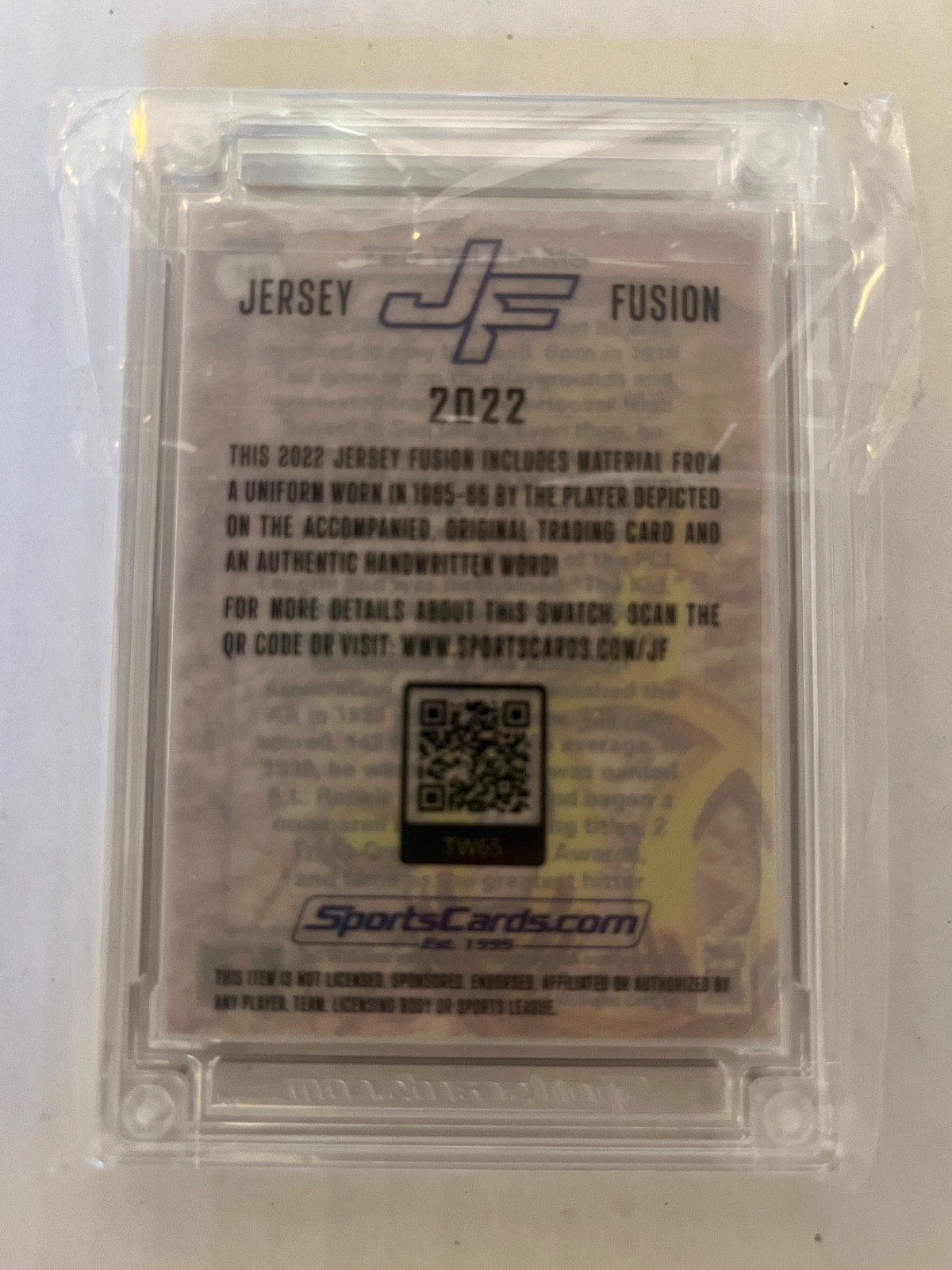 Jersey Fusion 2022 Ted Williams Game Used Swatch Authentic Handwritten Word Card view 2