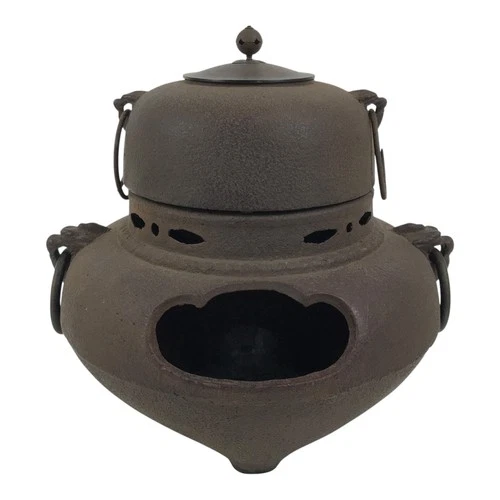 Antique Japanese Cast Iron Kettle Chagama Brazier Furo Set Pot Tea Ceremony C35