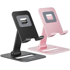 Adjustable Dual Folding Cell Phone Stand Holder for Desk Compatible with iPhone