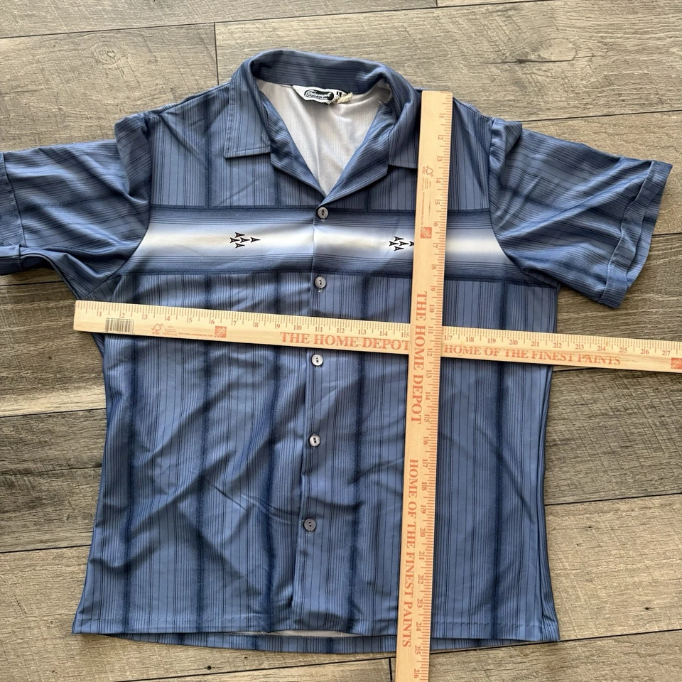 复古 Triumph 复古摇滚保龄球衬衫蓝色阴影条纹箭头男式 L — 第 4/4 张图片