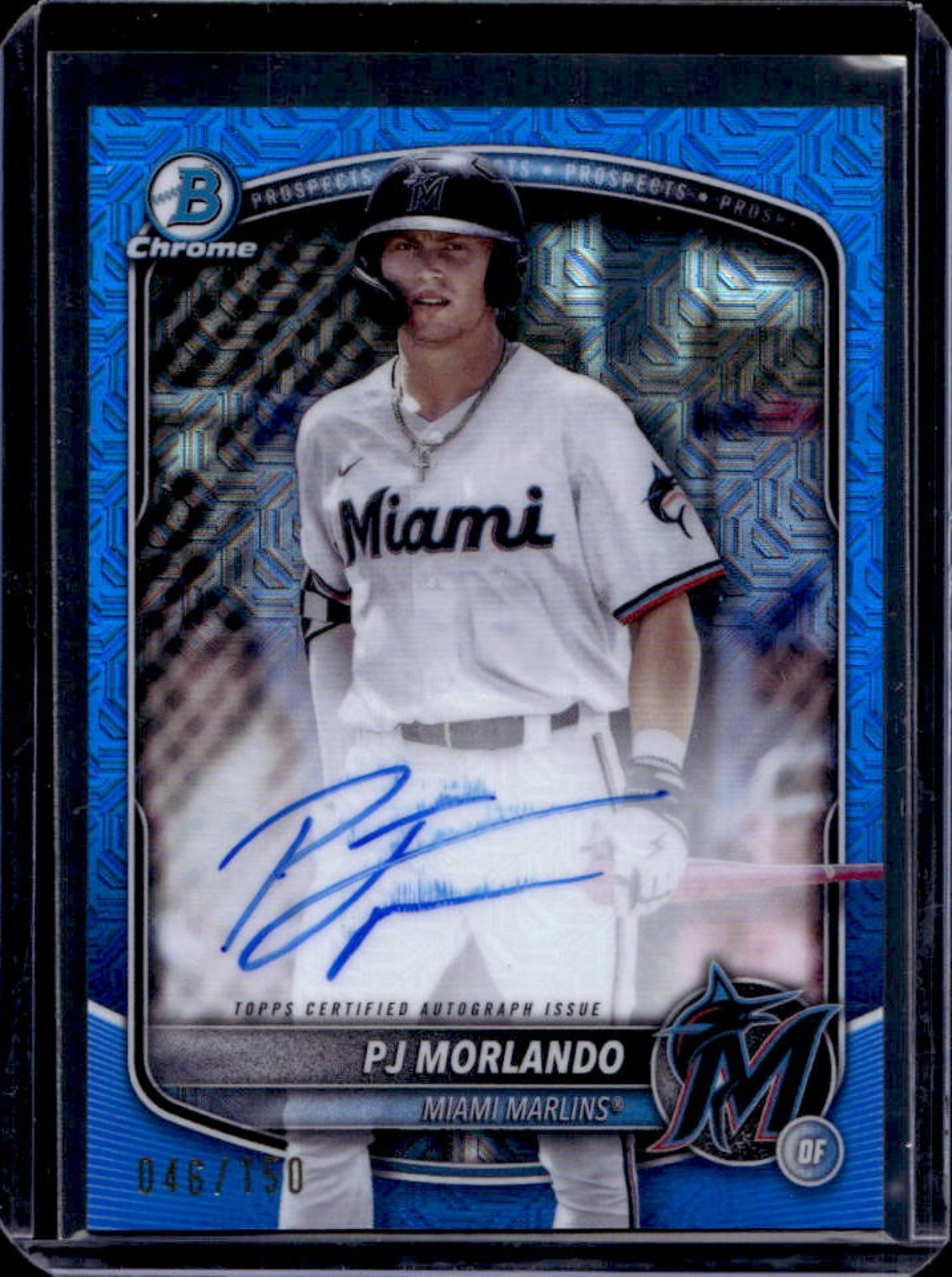 2025 Bowman PJ Morlando Chrome Auto Mega Box Blue Refractor 1st #46/150