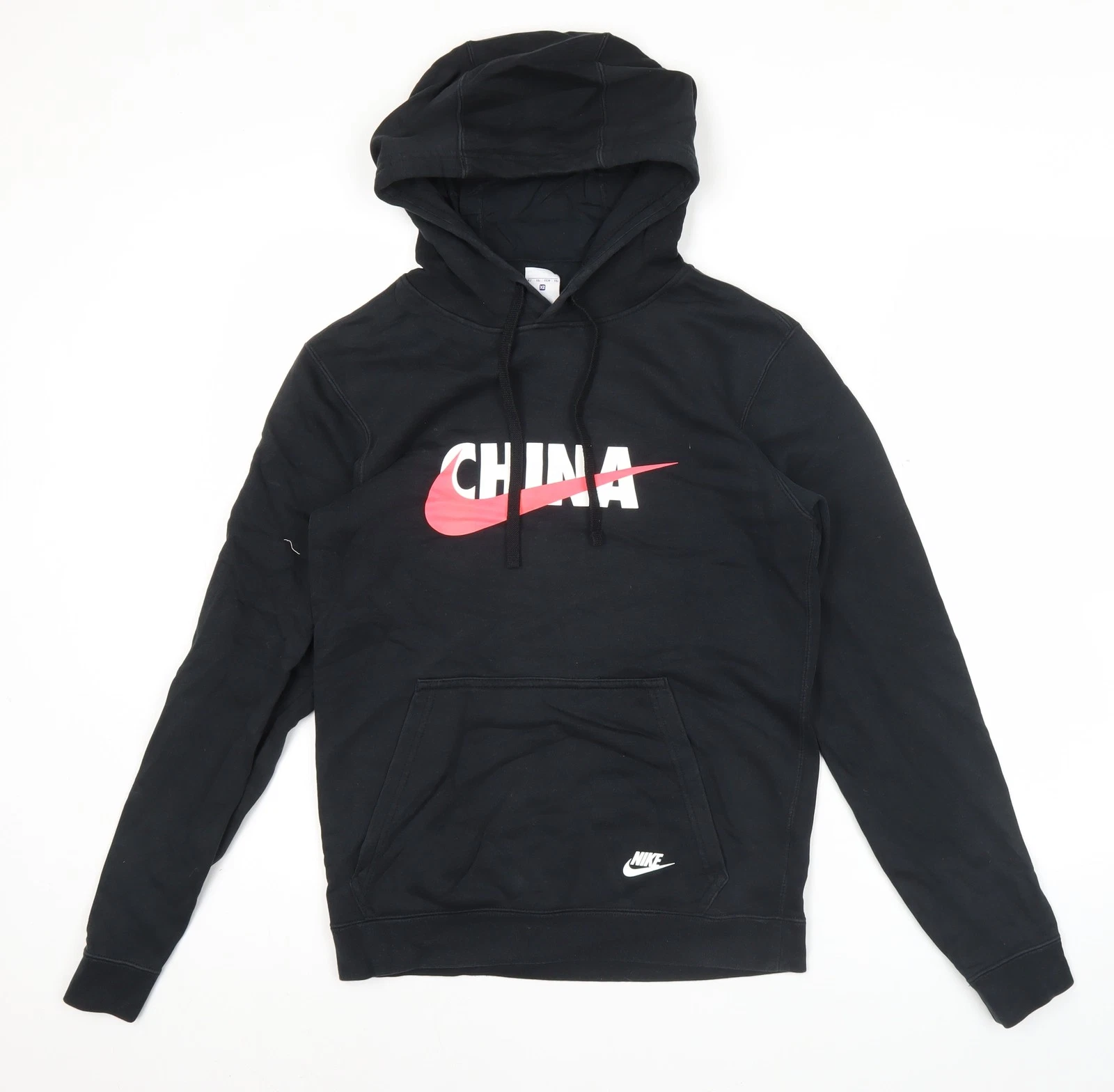 Nike Womens Black XS Pullover Hoodie China Logo Cotton Blend