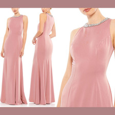 NWT Mac Duggal [ 4 ] 49093 Embellished Neck Trumpet Gown in Rose Pink #S1031