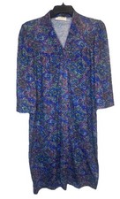 VTG Miss Elaine At Home Colorful 3/4 Sleeve V-Neck Snap Front Robe Pockets Sz S
