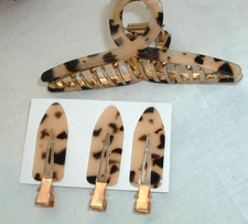 Leopard Lucite Hair Claw Clip and 3 Hair Clips NWT