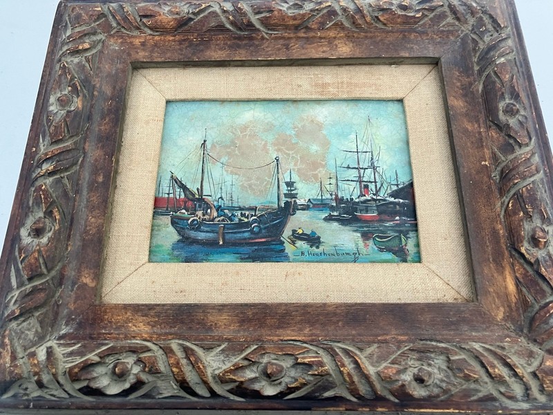 Listed  Painting Boats Anne Hershenburgh (1915-2004)  Worked At Warner Bro 25 Yr