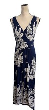 Chaps Long Dress Navy Blue White Floral Sleeveless Maxi Dress Women's Large