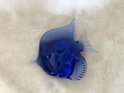Vintage Blue Art Glass Murano Fish 5” Tall
