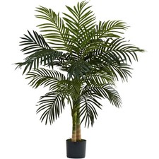 4ft Golden Cane Palm, Double Stalk Artificial Tree With Lush Realistic Foliag...