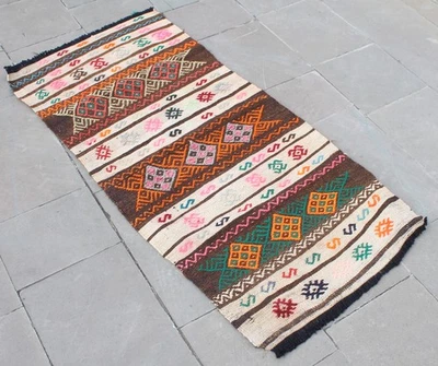 Tapis Kilim Turc 25''x53'' Tissé Main Konya Cicim Kilim 66x135cm - Photo 1/4