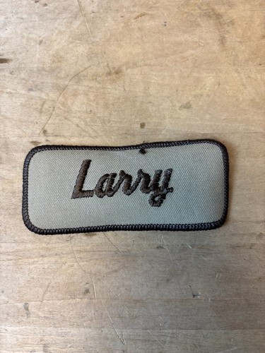 Vtg 70s LARRY Sew On Embroidered Clothing Jacket Uniform Name Patch BROWN