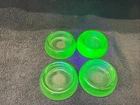 Lot Set Vintage 4 FURNITURE Caster Cups URANIUM GREEN GLASS ANCHOR HOCKING